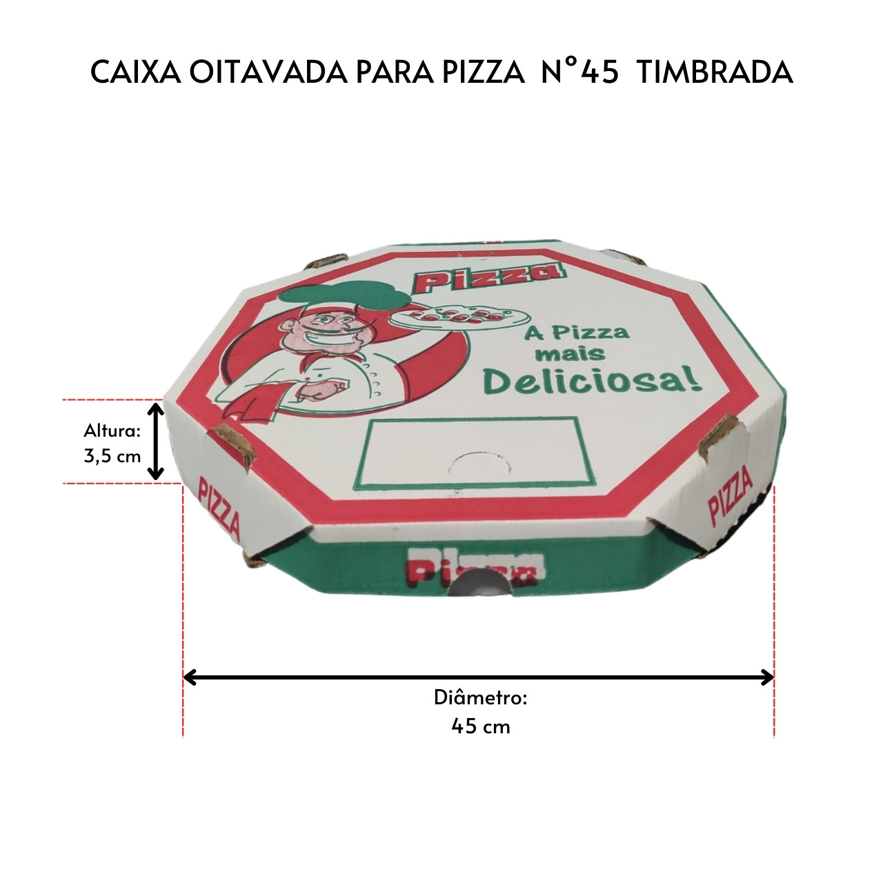 Caixa De Pizza Oitavada Basic N45 25 Unidades Timbrada Tamarozzi