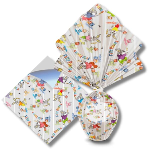 SACO EXPRESS ENVELOPE METALIZADO OVO DA PASCOA COELHO PINTOR BRANCO (40X40 CM.) C/ 25 UN.